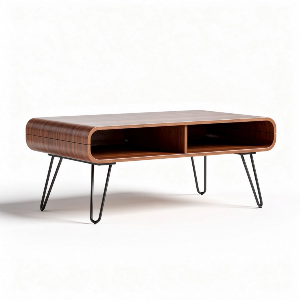 Modern coffee table with open storage - walnut veneer - 120 x 60 x 45cm