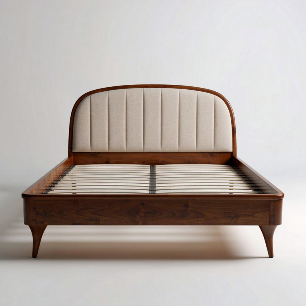 Wooden bed frame with upholstered headboard - 200 x 160 x 100cm