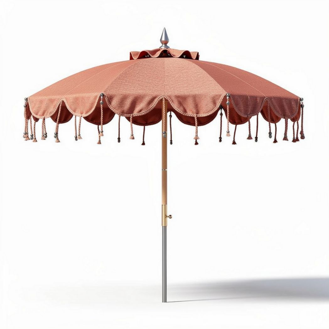Outdoor patio umbrella with tassels, aluminum frame, 180 x 180 x 250cm