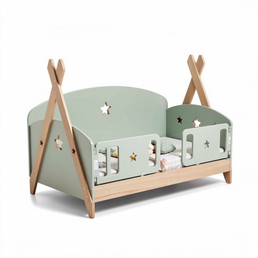 Children’s toddler bed with wooden frame and star accents - 120 x 60 x 80cm