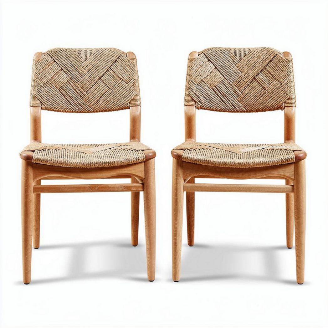Natural rattan dining chair with solid wood frame - 45 x 45 x 80cm