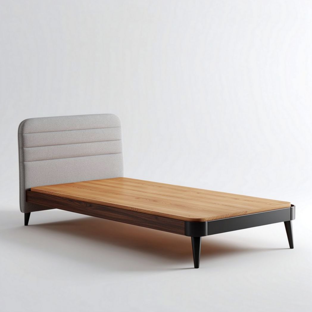 Wooden bed frame with upholstered headboard - 180 x 200 x 30cm