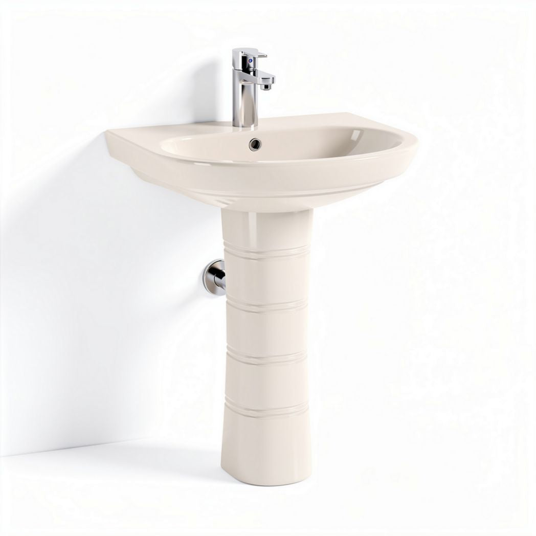 Ceramic pedestal bathroom sink with modern design - 55 x 45 x 80cm